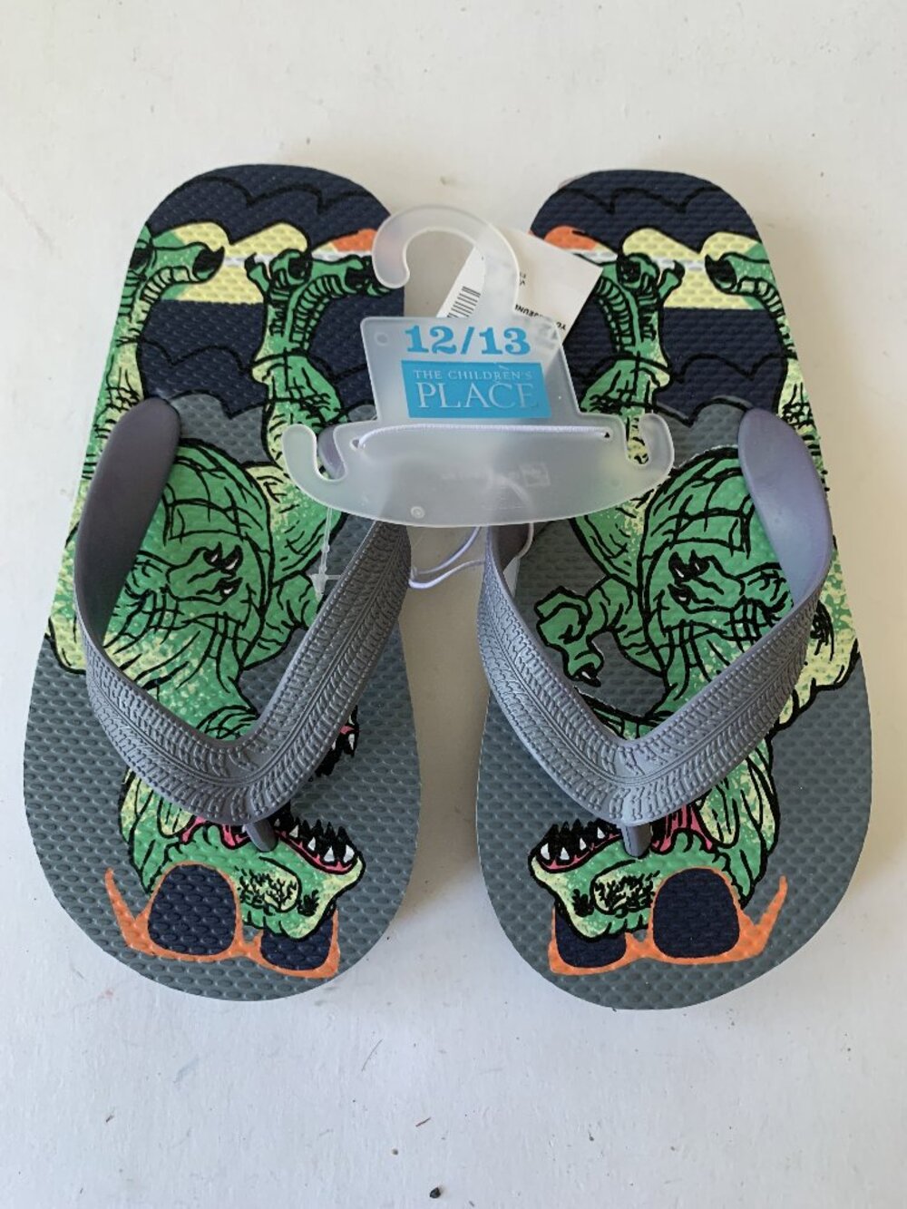 DRAGON FLIP FLOPS CHILDREN'S PLACE   SIZE 12-13 YOUTH   BRAND NEW WITH TAG